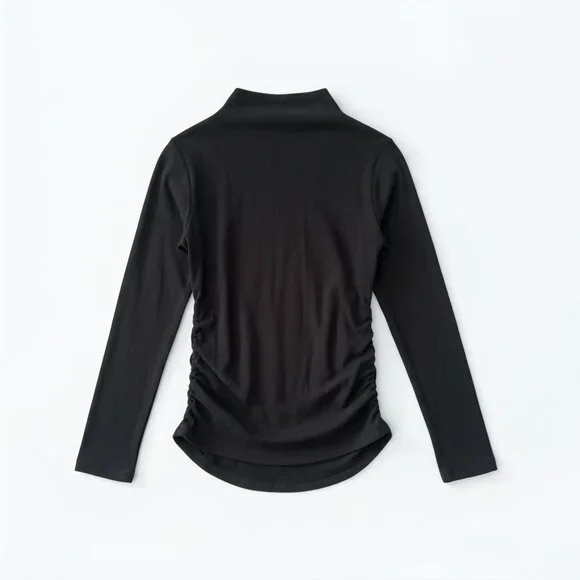 OGL Ruched Mock Neck Top Black NWT Side Ruched SPU 230926-1295W24 - Picture 4 of 7